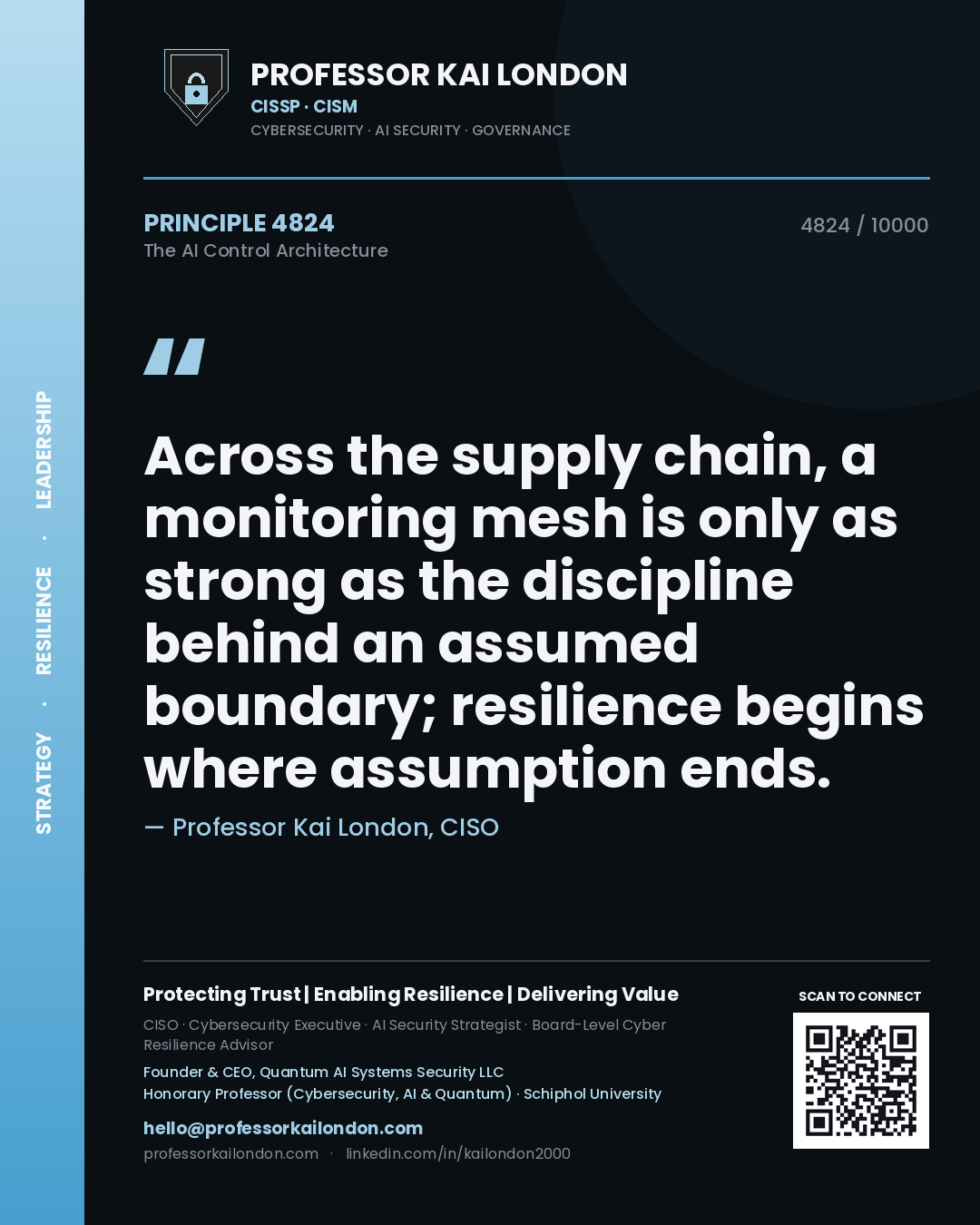 Professor Kai London principle 4824: Across the supply chain, a monitoring mesh is only as strong as the discipline behind an assumed boundary; resilience begins where assumption ends.