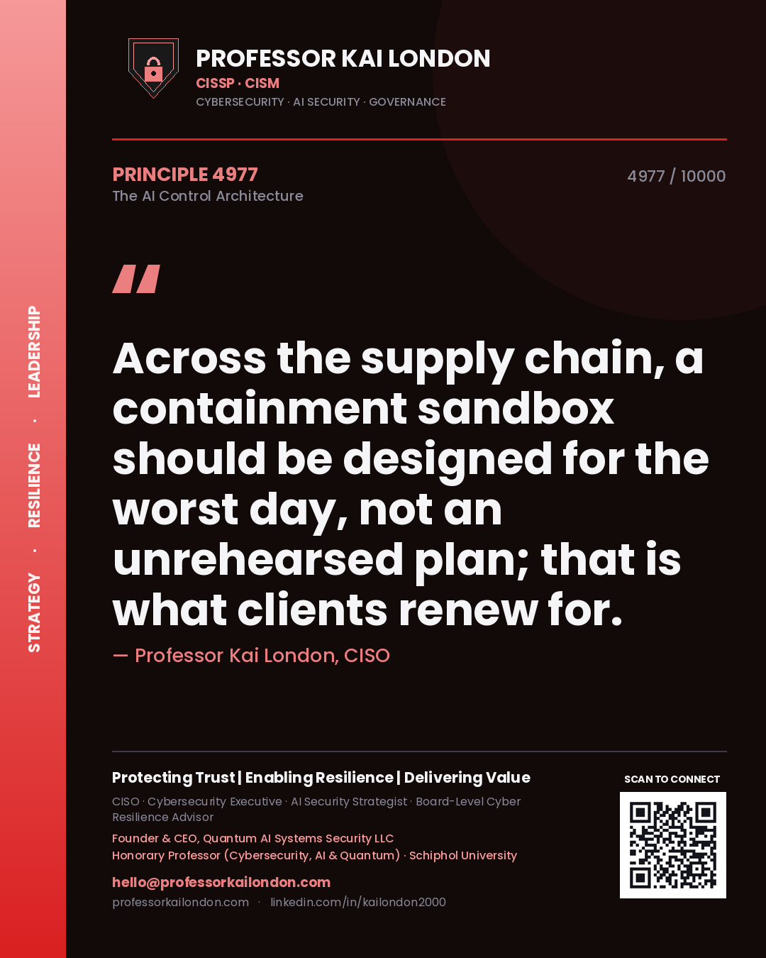 Professor Kai London principle 4977: Across the supply chain, a containment sandbox should be designed for the worst day, not an unrehearsed plan; that is what clients renew for.