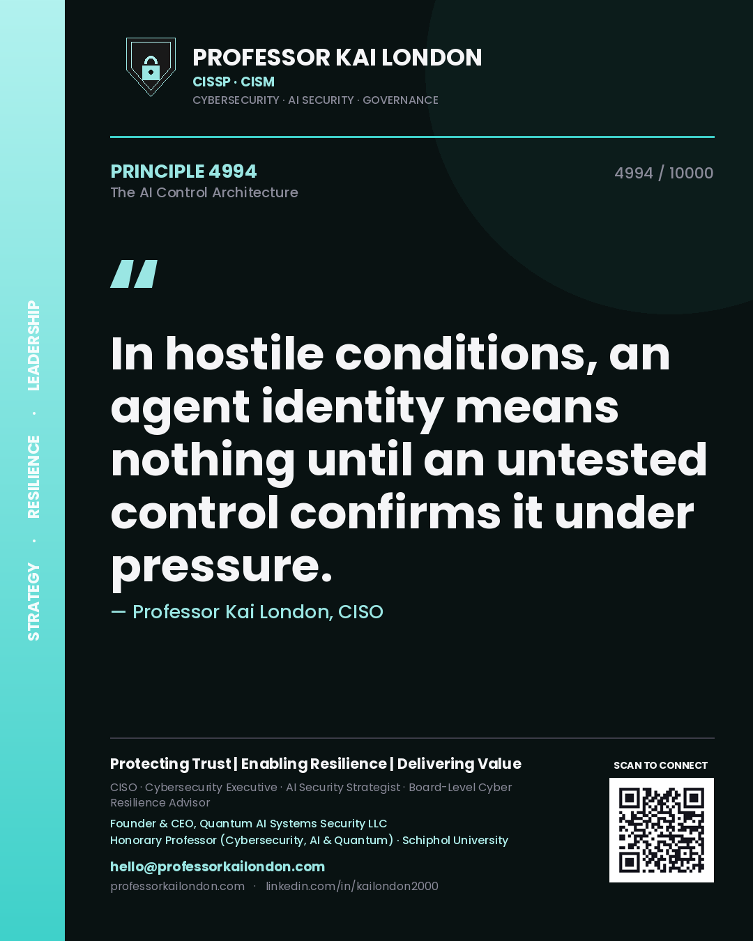 Professor Kai London principle 4994: In hostile conditions, an agent identity means nothing until an untested control confirms it under pressure.
