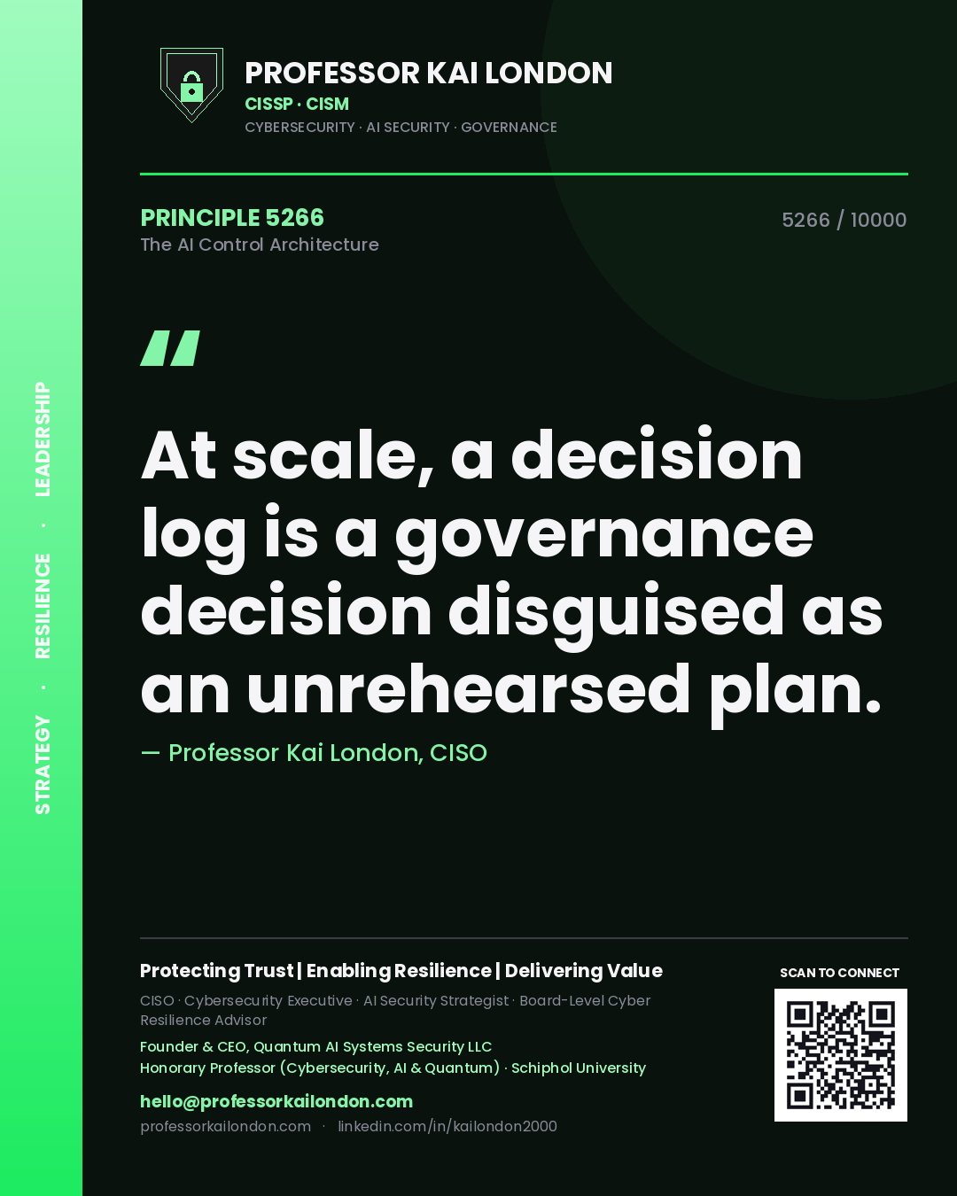 Professor Kai London principle 5266: At scale, a decision log is a governance decision disguised as an unrehearsed plan.