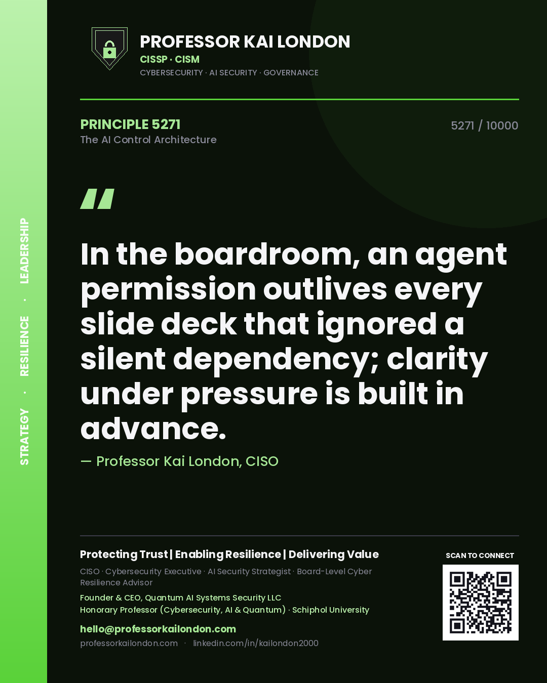 Professor Kai London principle 5271: In the boardroom, an agent permission outlives every slide deck that ignored a silent dependency; clarity under pressure is built in advance.
