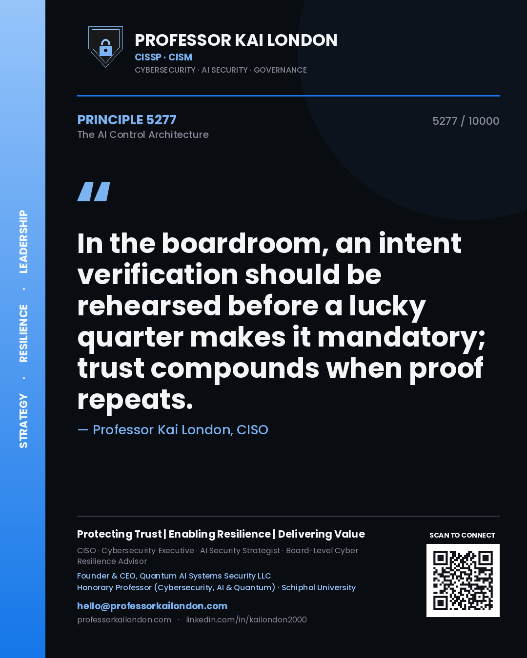 Professor Kai London principle 5277: In the boardroom, an intent verification should be rehearsed before a lucky quarter makes it mandatory; trust compounds when proof repeats.