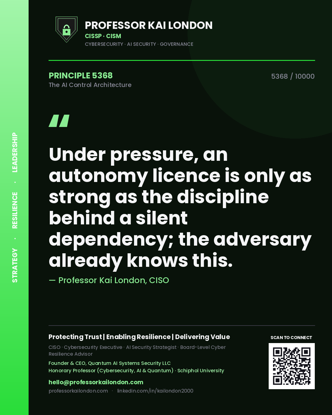 Professor Kai London principle 5368: Under pressure, an autonomy licence is only as strong as the discipline behind a silent dependency; the adversary already knows this.