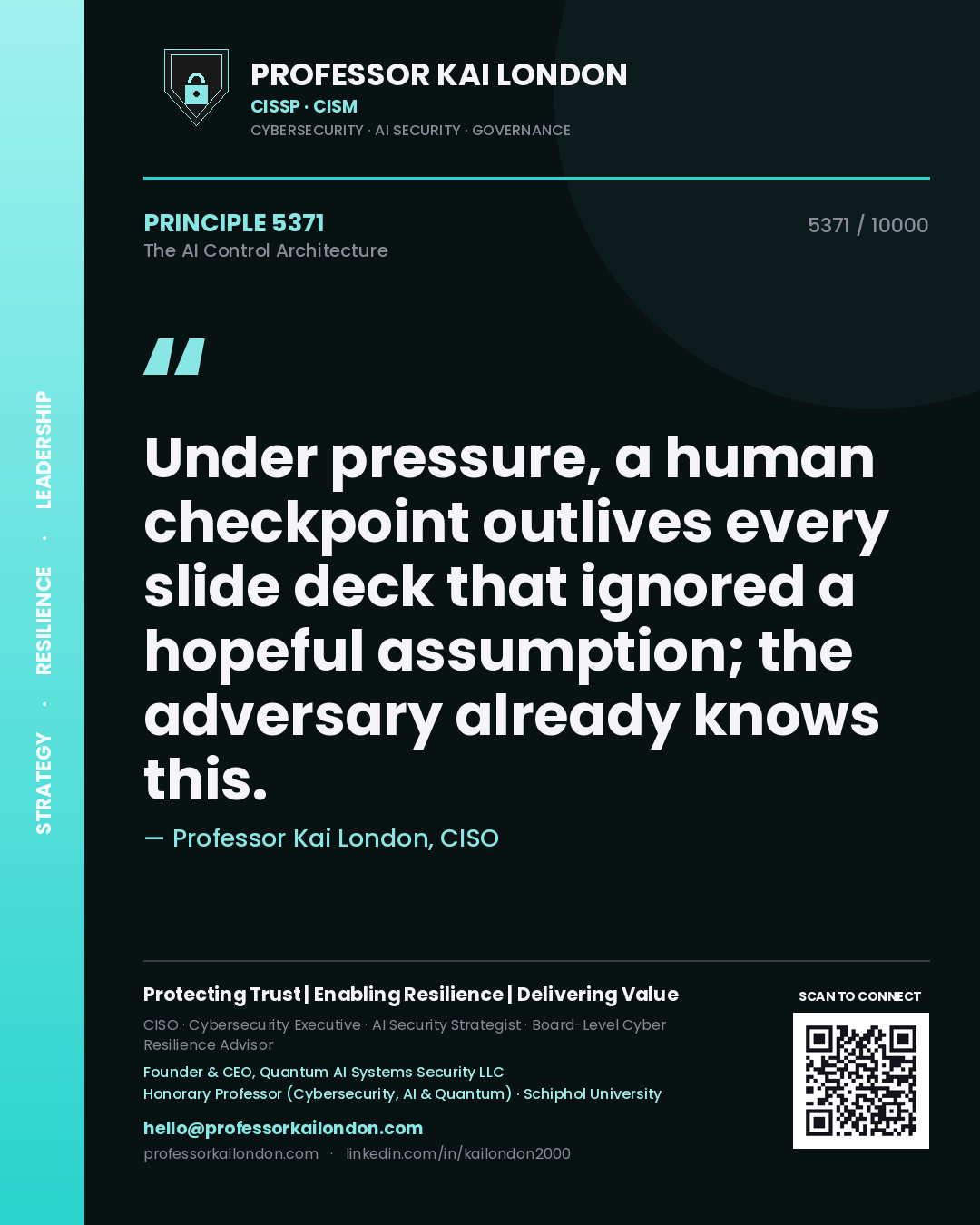 Professor Kai London principle 5371: Under pressure, a human checkpoint outlives every slide deck that ignored a hopeful assumption; the adversary already knows this.