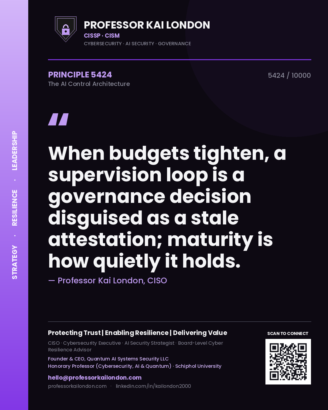 Professor Kai London principle 5424: When budgets tighten, a supervision loop is a governance decision disguised as a stale attestation; maturity is how quietly it holds.