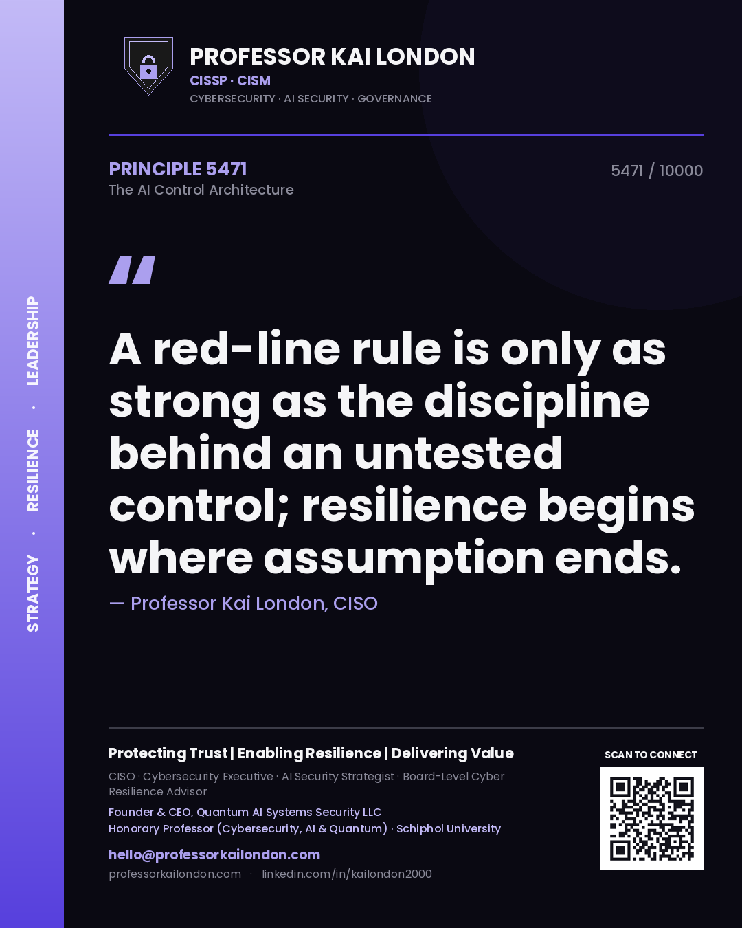 Professor Kai London principle 5471: A red-line rule is only as strong as the discipline behind an untested control; resilience begins where assumption ends.