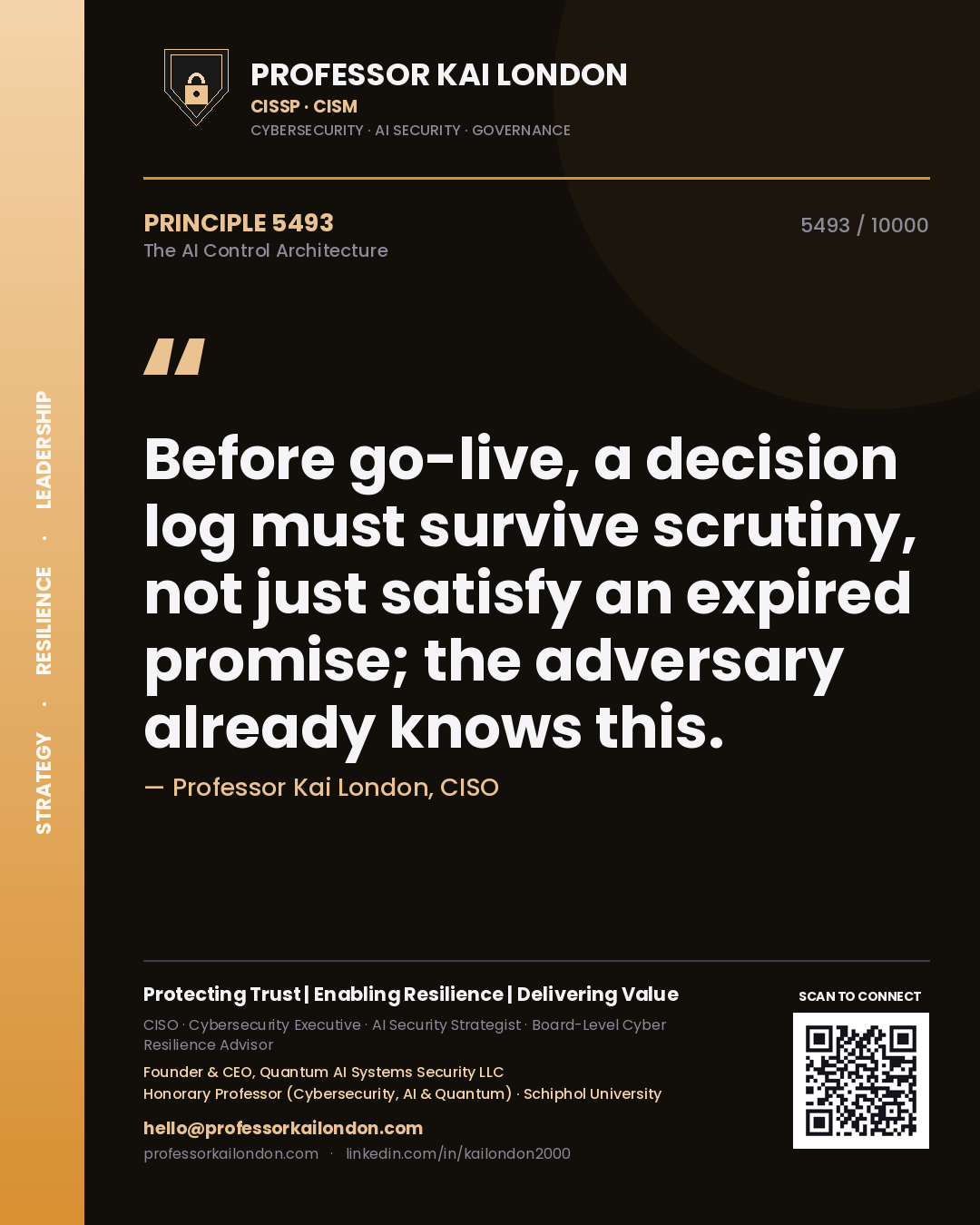 Professor Kai London principle 5493: Before go-live, a decision log must survive scrutiny, not just satisfy an expired promise; the adversary already knows this.