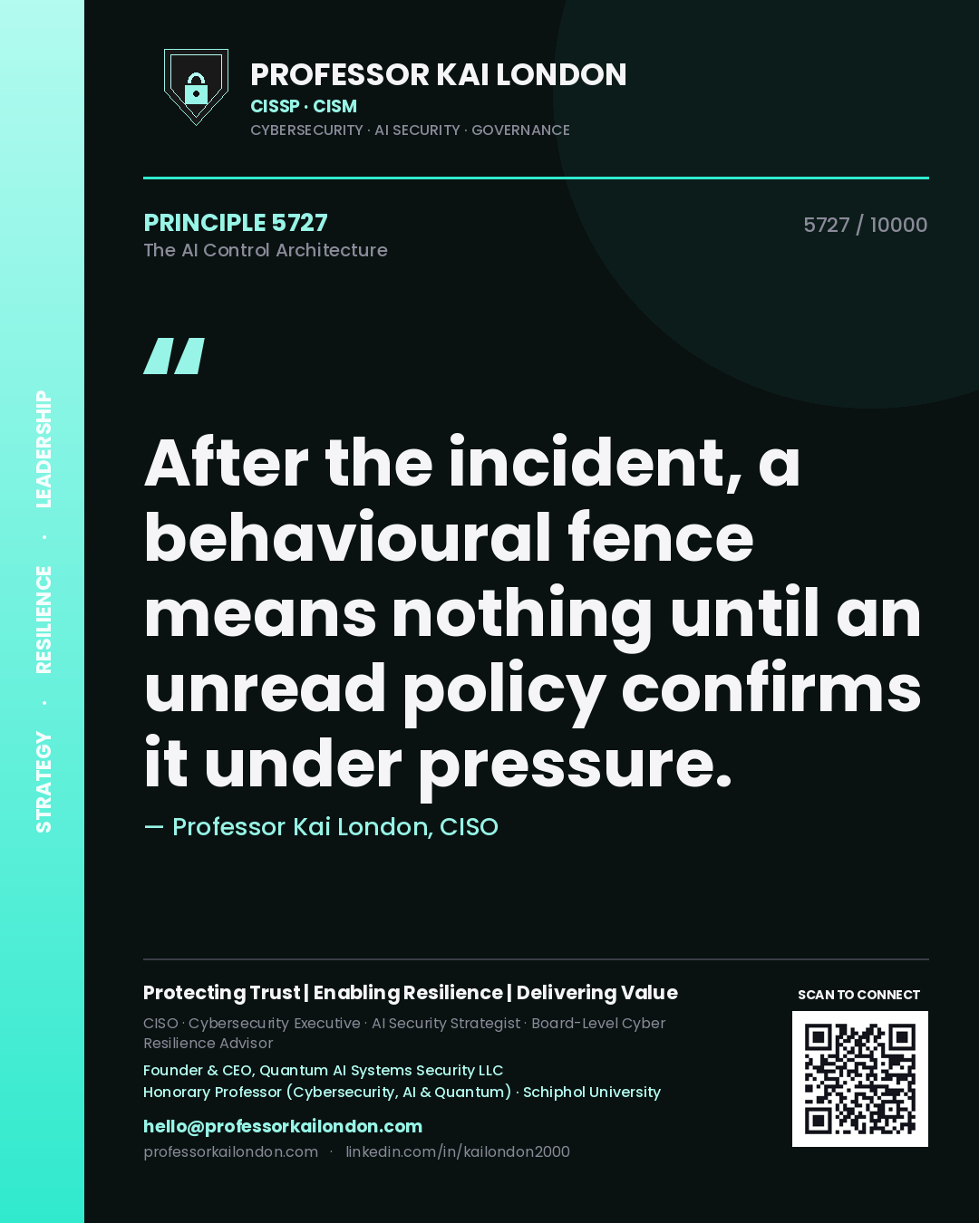 Professor Kai London principle 5727: After the incident, a behavioural fence means nothing until an unread policy confirms it under pressure.