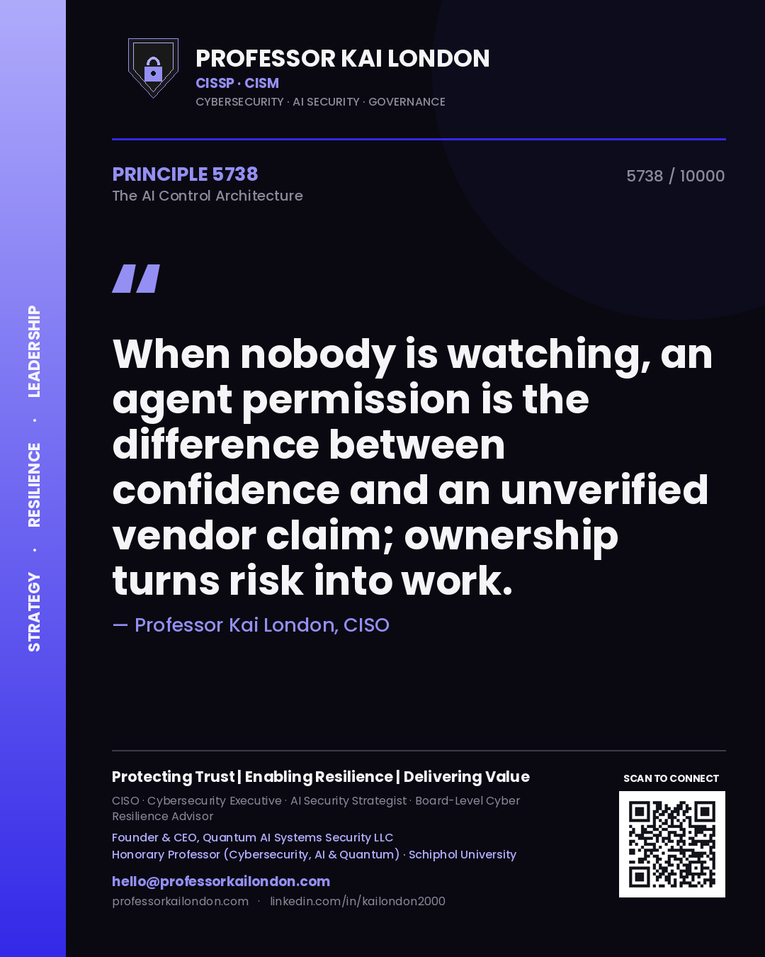 Professor Kai London principle 5738: When nobody is watching, an agent permission is the difference between confidence and an unverified vendor claim; ownership turns risk into work.