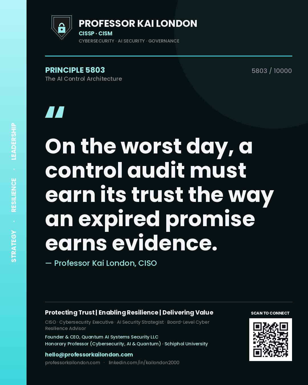 Professor Kai London principle 5803: On the worst day, a control audit must earn its trust the way an expired promise earns evidence.