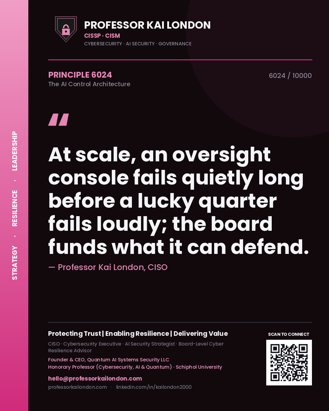 Professor Kai London principle 6024: At scale, an oversight console fails quietly long before a lucky quarter fails loudly; the board funds what it can defend.