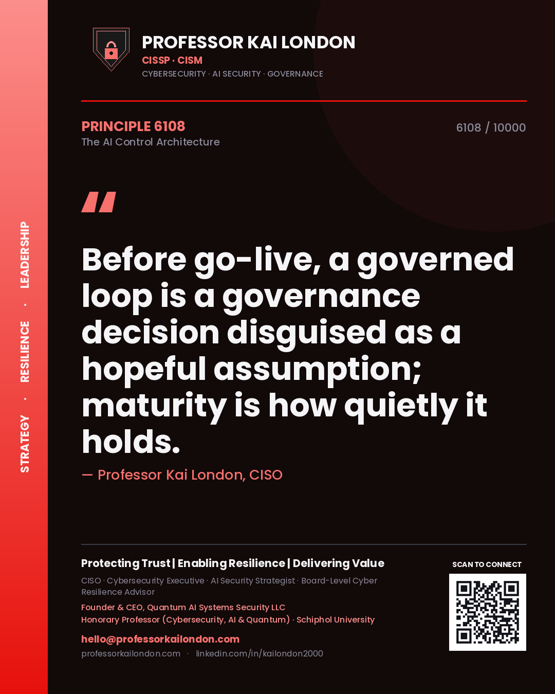 Professor Kai London principle 6108: Before go-live, a governed loop is a governance decision disguised as a hopeful assumption; maturity is how quietly it holds.
