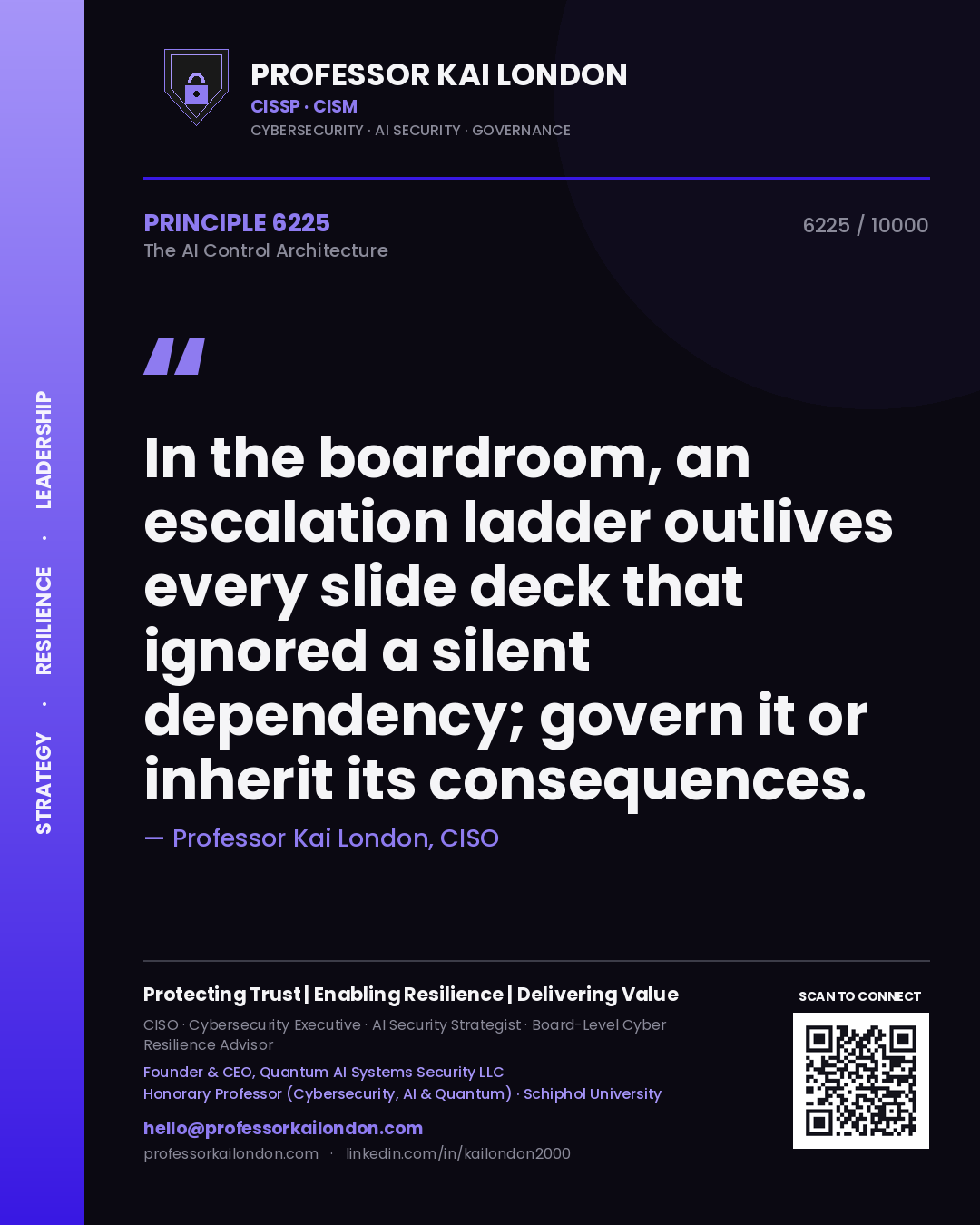 Professor Kai London principle 6225: In the boardroom, an escalation ladder outlives every slide deck that ignored a silent dependency; govern it or inherit its consequences.