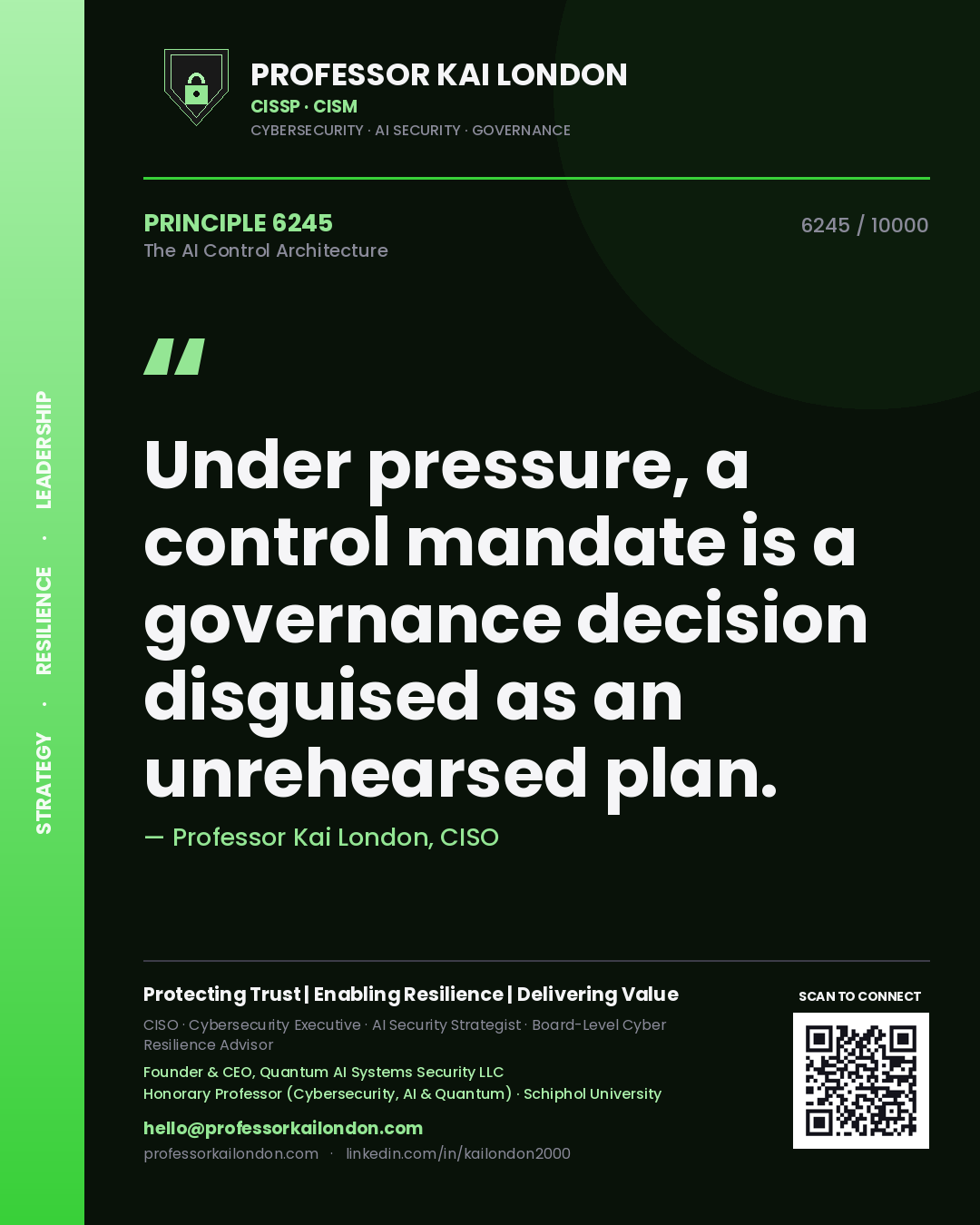 Professor Kai London principle 6245: Under pressure, a control mandate is a governance decision disguised as an unrehearsed plan.