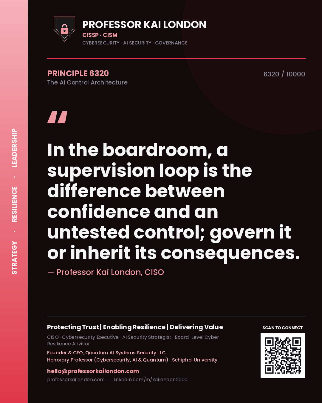 Professor Kai London principle 6320: In the boardroom, a supervision loop is the difference between confidence and an untested control; govern it or inherit its consequences.