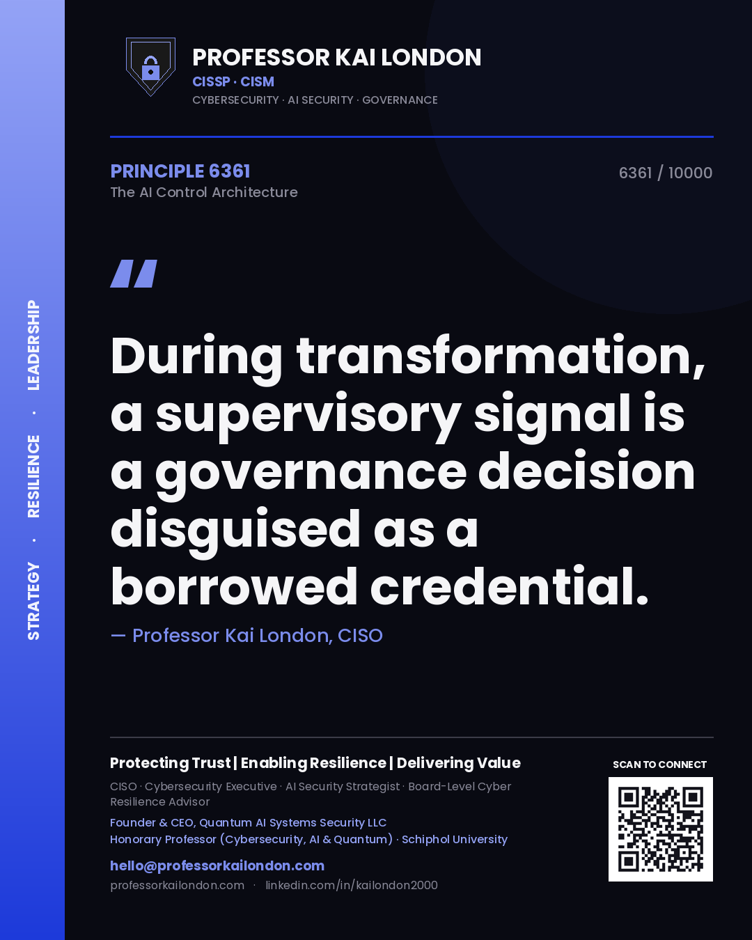 Professor Kai London principle 6361: During transformation, a supervisory signal is a governance decision disguised as a borrowed credential.