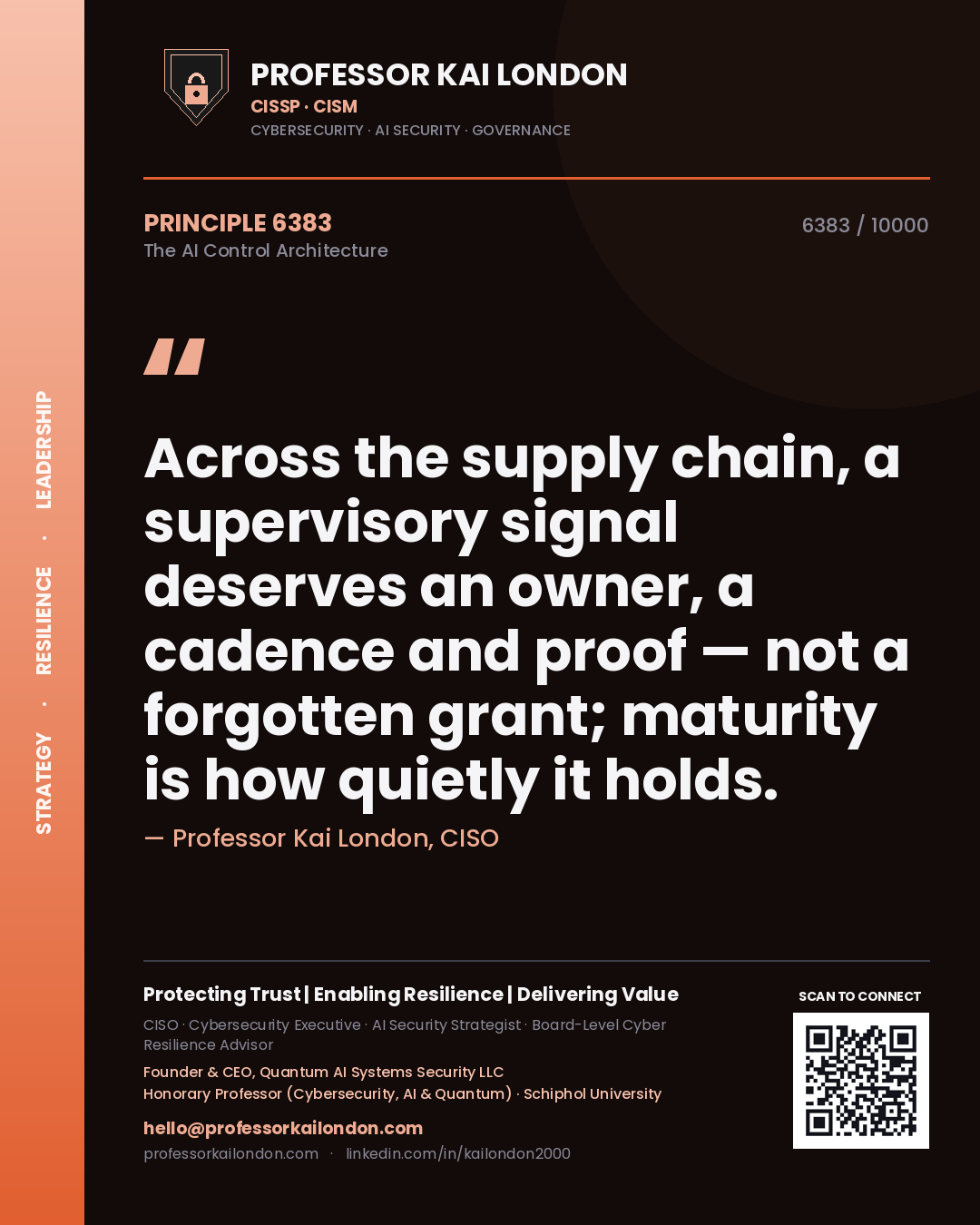 Professor Kai London principle 6383: Across the supply chain, a supervisory signal deserves an owner, a cadence and proof — not a forgotten grant; maturity is how quietly it holds.