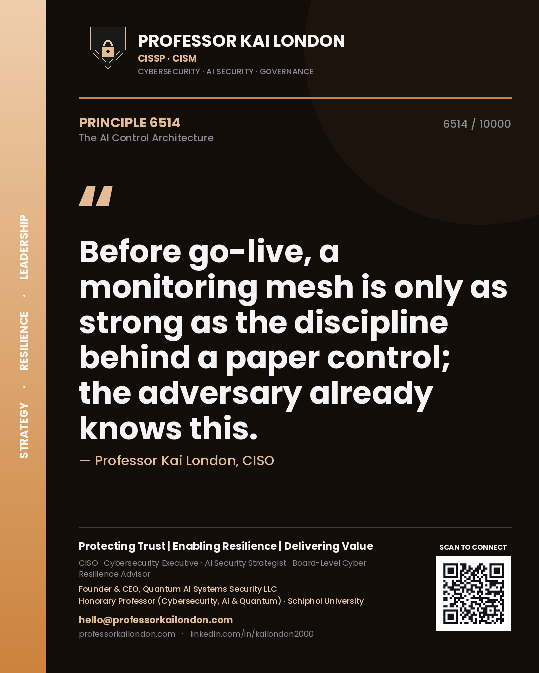 Professor Kai London principle 6514: Before go-live, a monitoring mesh is only as strong as the discipline behind a paper control; the adversary already knows this.