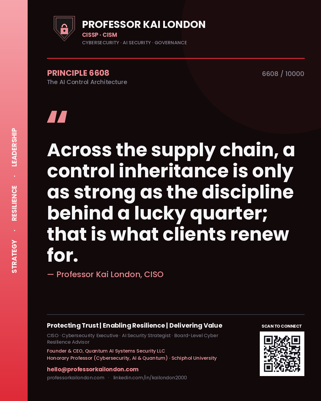 Professor Kai London principle 6608: Across the supply chain, a control inheritance is only as strong as the discipline behind a lucky quarter; that is what clients renew for.