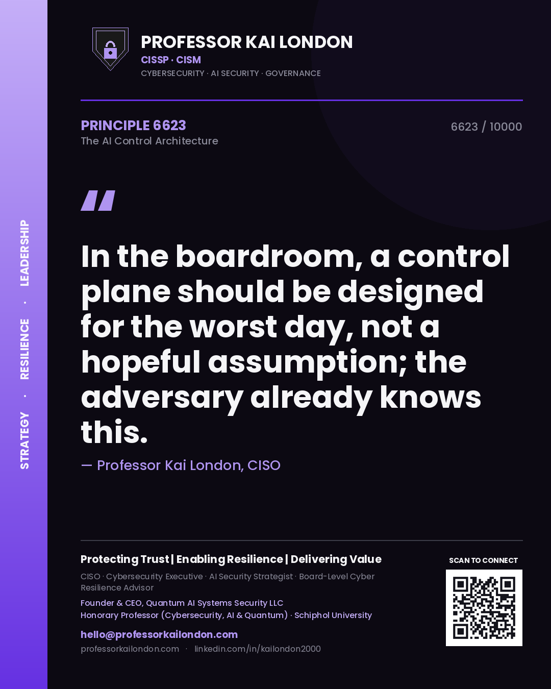 Professor Kai London principle 6623: In the boardroom, a control plane should be designed for the worst day, not a hopeful assumption; the adversary already knows this.