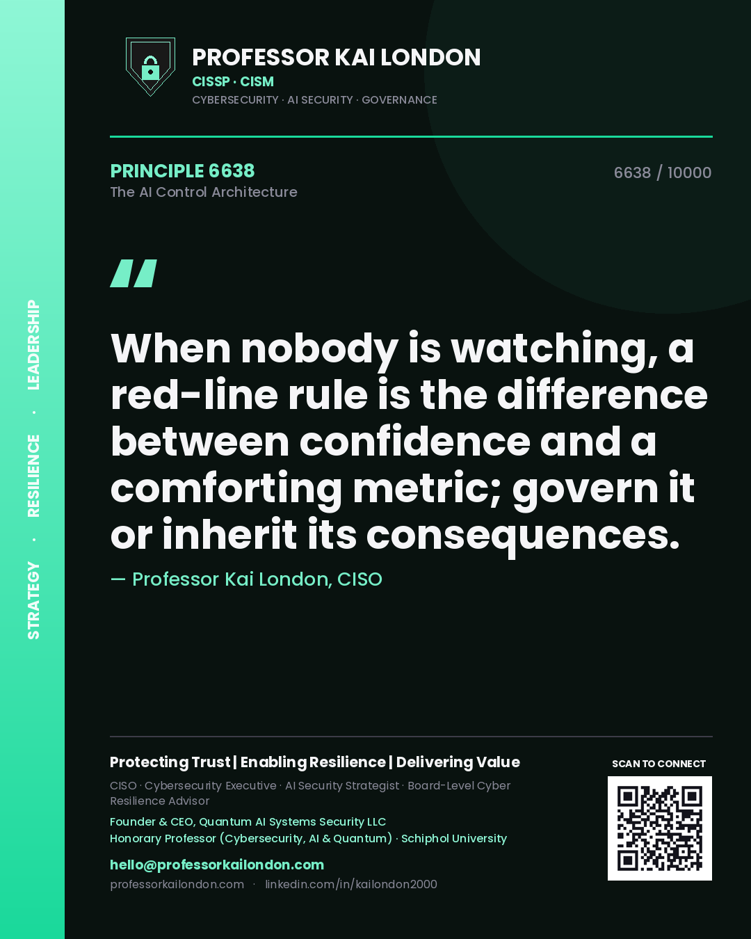 Professor Kai London principle 6638: When nobody is watching, a red-line rule is the difference between confidence and a comforting metric; govern it or inherit its consequences.