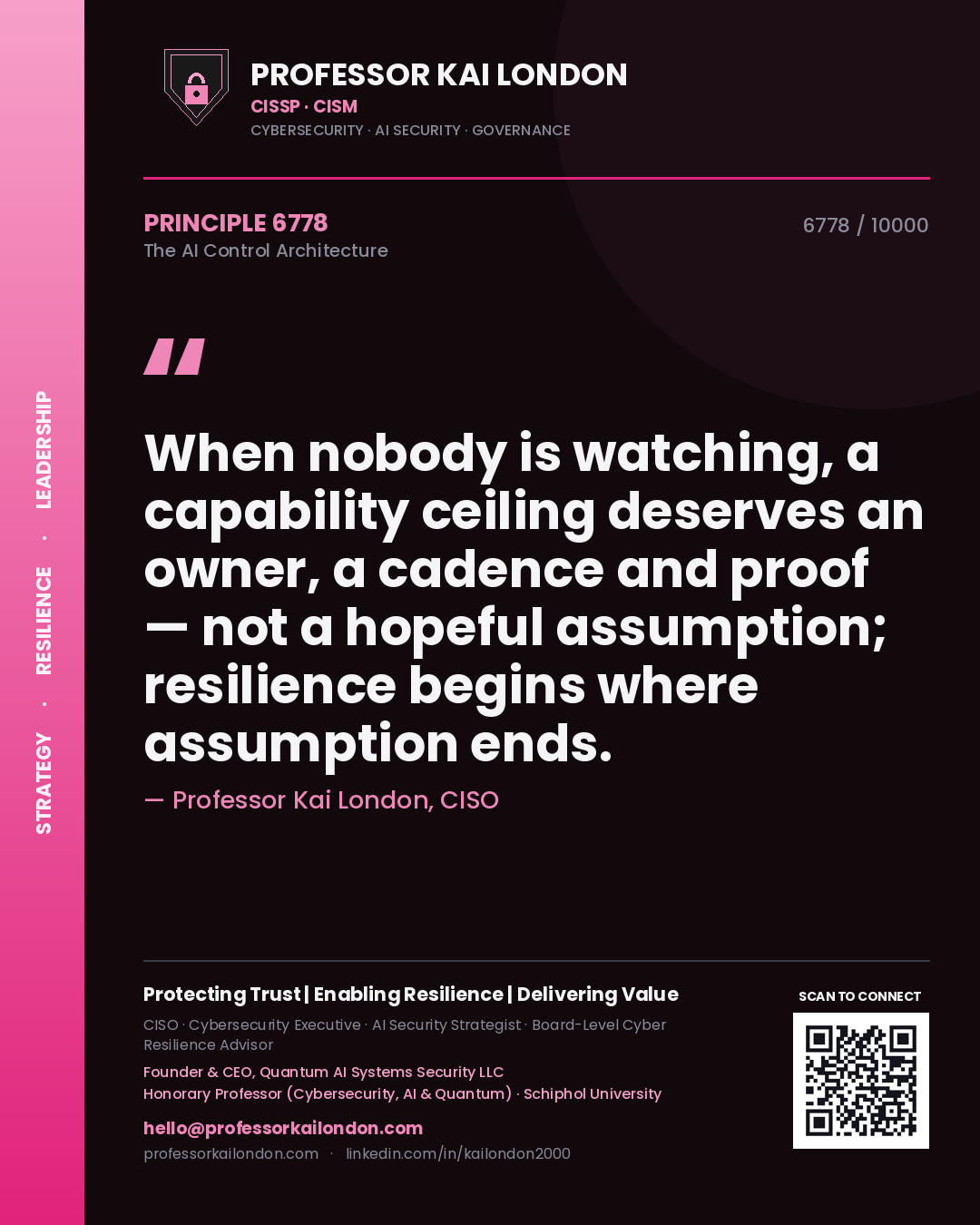 Professor Kai London principle 6778: When nobody is watching, a capability ceiling deserves an owner, a cadence and proof — not a hopeful assumption; resilience begins where assumption ends.