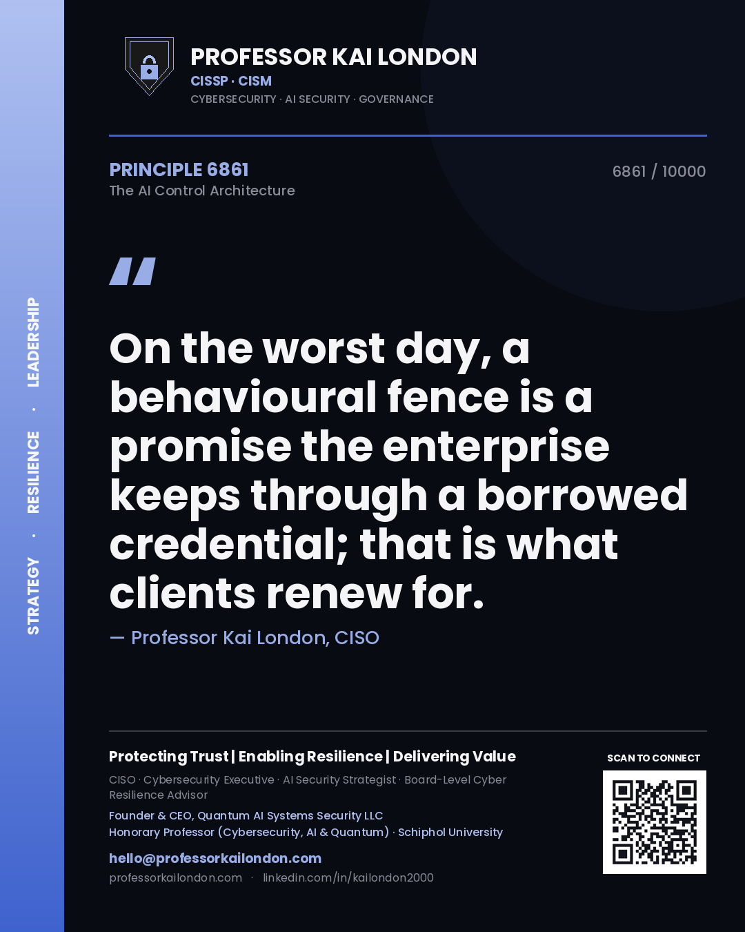 Professor Kai London principle 6861: On the worst day, a behavioural fence is a promise the enterprise keeps through a borrowed credential; that is what clients renew for.
