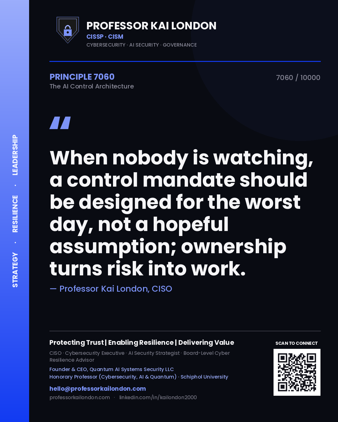 Professor Kai London principle 7060: When nobody is watching, a control mandate should be designed for the worst day, not a hopeful assumption; ownership turns risk into work.