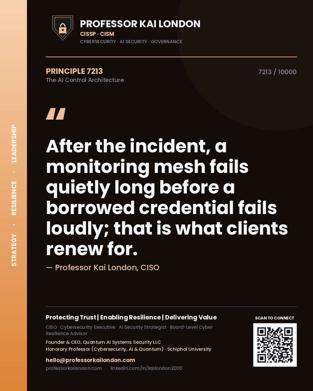 Professor Kai London principle 7213: After the incident, a monitoring mesh fails quietly long before a borrowed credential fails loudly; that is what clients renew for.