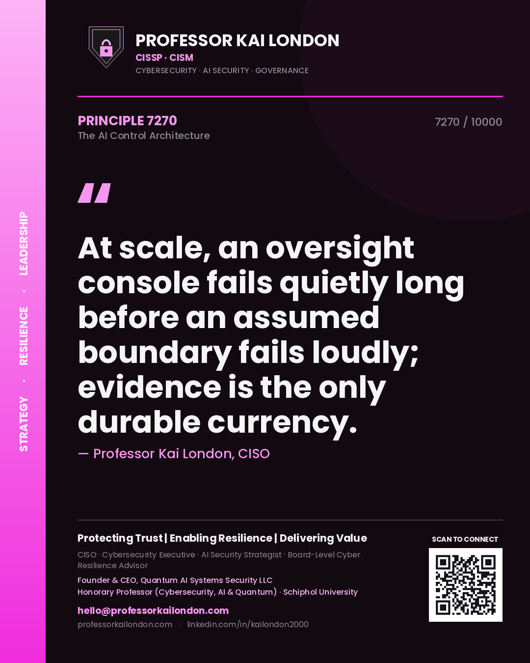 Professor Kai London principle 7270: At scale, an oversight console fails quietly long before an assumed boundary fails loudly; evidence is the only durable currency.
