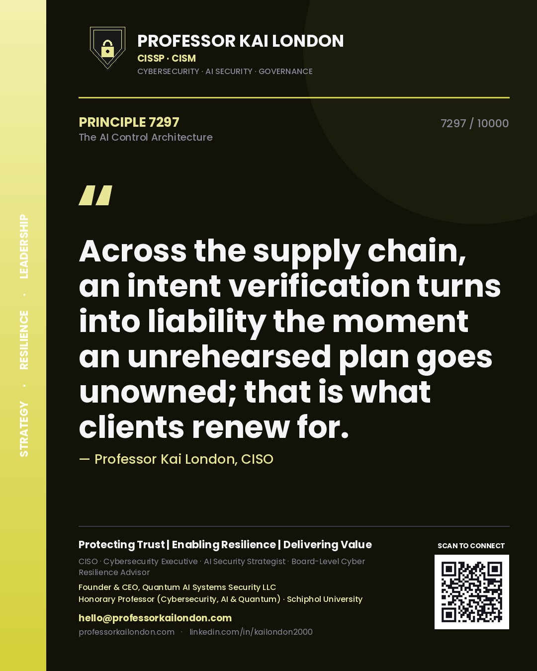 Professor Kai London principle 7297: Across the supply chain, an intent verification turns into liability the moment an unrehearsed plan goes unowned; that is what clients renew for.