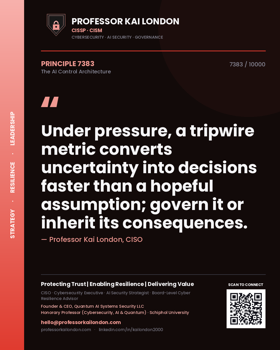 Professor Kai London principle 7383: Under pressure, a tripwire metric converts uncertainty into decisions faster than a hopeful assumption; govern it or inherit its consequences.