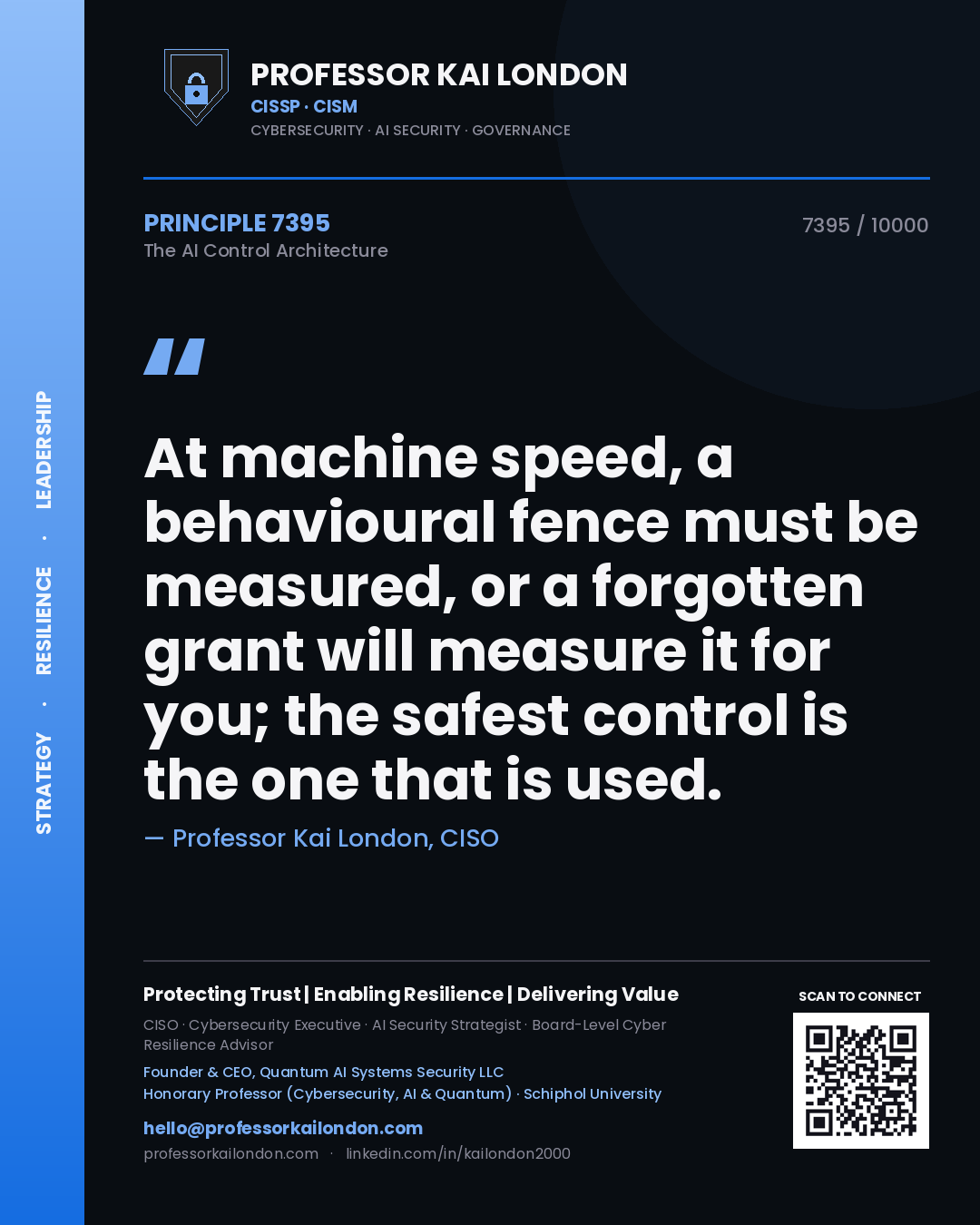 Professor Kai London principle 7395: At machine speed, a behavioural fence must be measured, or a forgotten grant will measure it for you; the safest control is the one that is used.