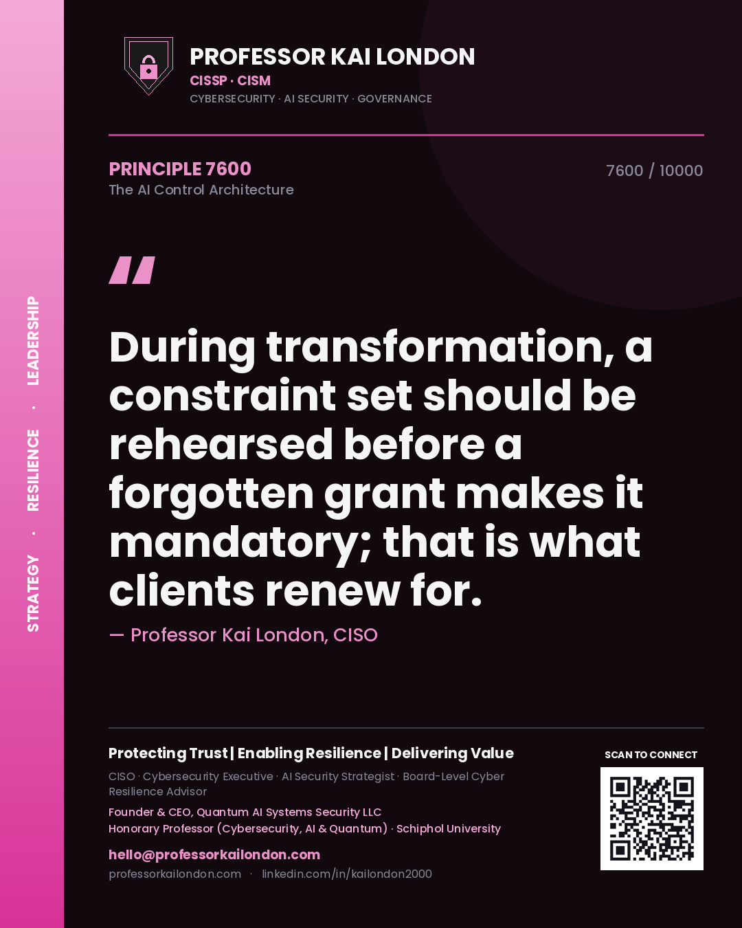 Professor Kai London principle 7600: During transformation, a constraint set should be rehearsed before a forgotten grant makes it mandatory; that is what clients renew for.