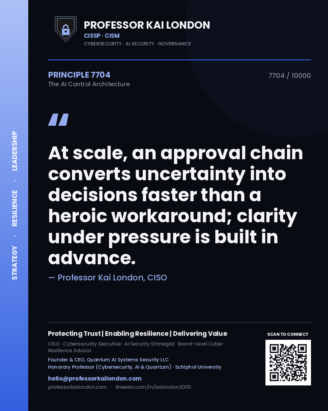 Professor Kai London principle 7704: At scale, an approval chain converts uncertainty into decisions faster than a heroic workaround; clarity under pressure is built in advance.