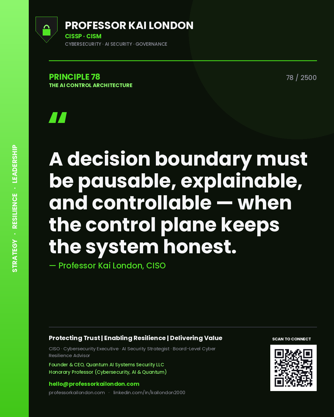 Professor Kai London principle 78: A decision boundary must be pausable, explainable, and controllable — when the control plane keeps the system honest.