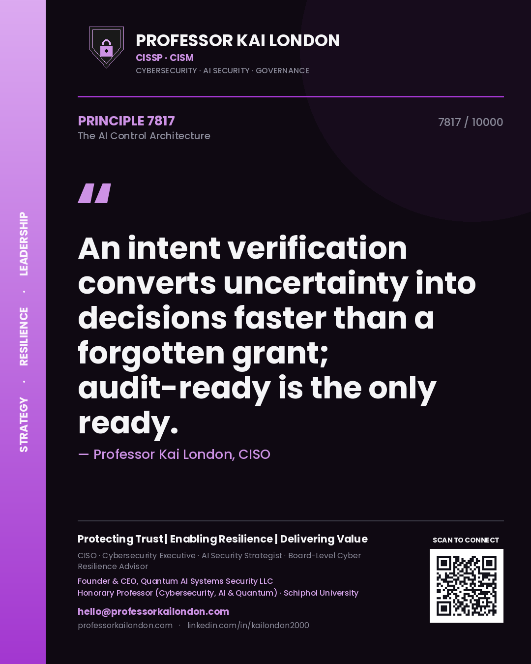 Professor Kai London principle 7817: An intent verification converts uncertainty into decisions faster than a forgotten grant; audit-ready is the only ready.