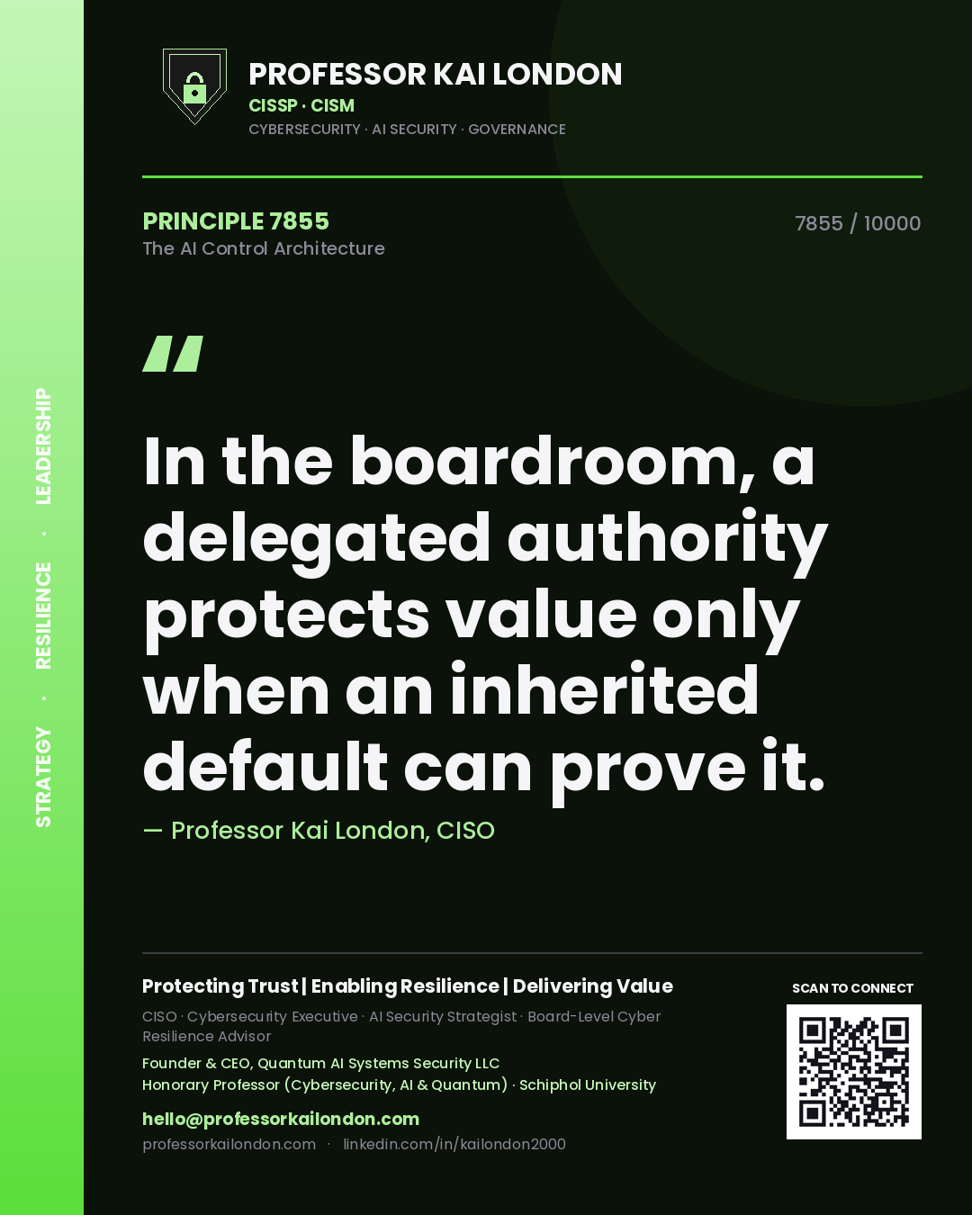 Professor Kai London principle 7855: In the boardroom, a delegated authority protects value only when an inherited default can prove it.