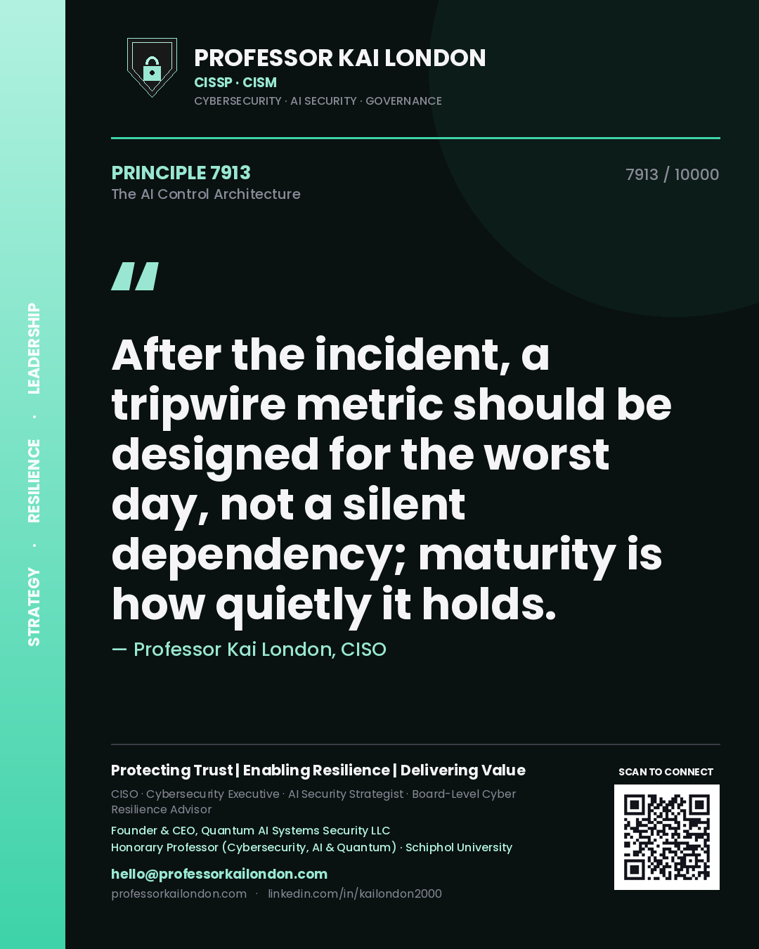 Professor Kai London principle 7913: After the incident, a tripwire metric should be designed for the worst day, not a silent dependency; maturity is how quietly it holds.