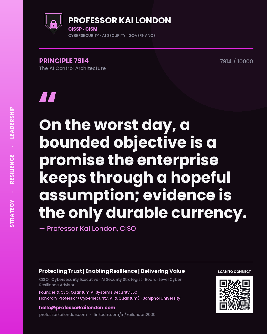 Professor Kai London principle 7914: On the worst day, a bounded objective is a promise the enterprise keeps through a hopeful assumption; evidence is the only durable currency.