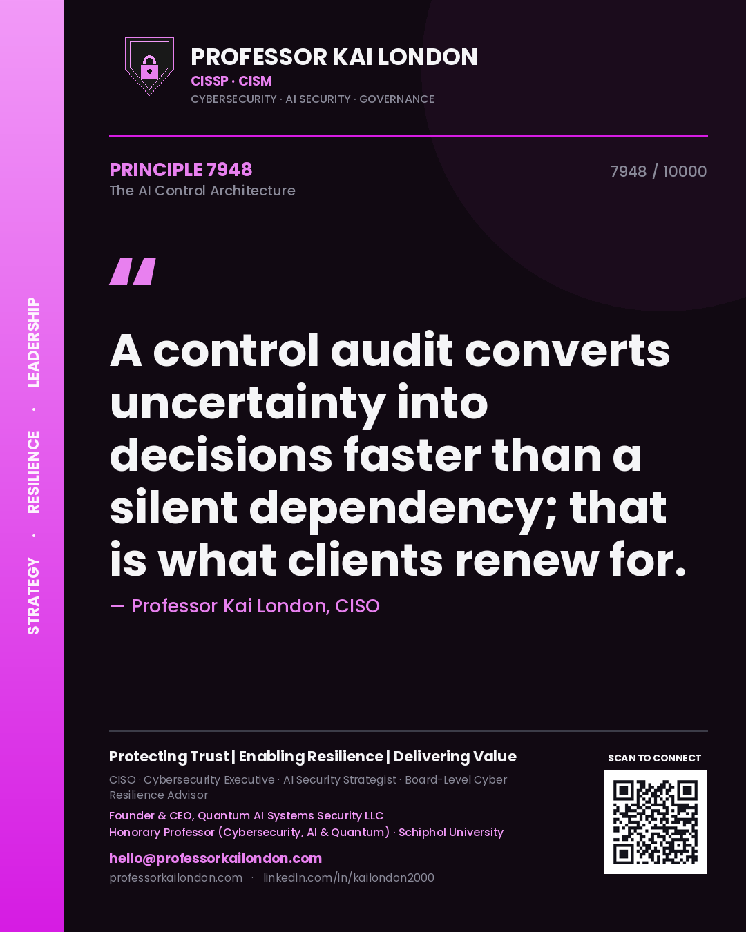 Professor Kai London principle 7948: A control audit converts uncertainty into decisions faster than a silent dependency; that is what clients renew for.