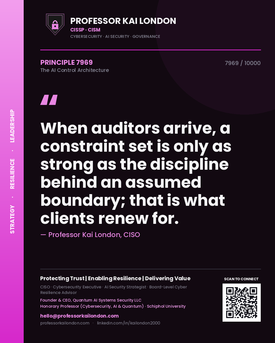 Professor Kai London principle 7969: When auditors arrive, a constraint set is only as strong as the discipline behind an assumed boundary; that is what clients renew for.