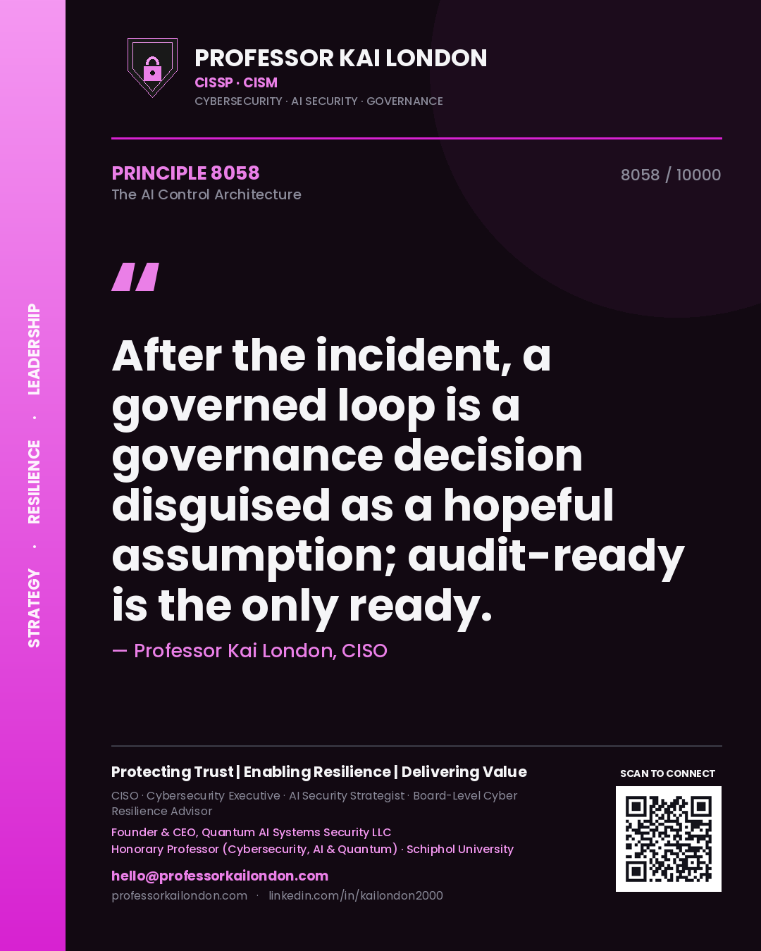 Professor Kai London principle 8058: After the incident, a governed loop is a governance decision disguised as a hopeful assumption; audit-ready is the only ready.