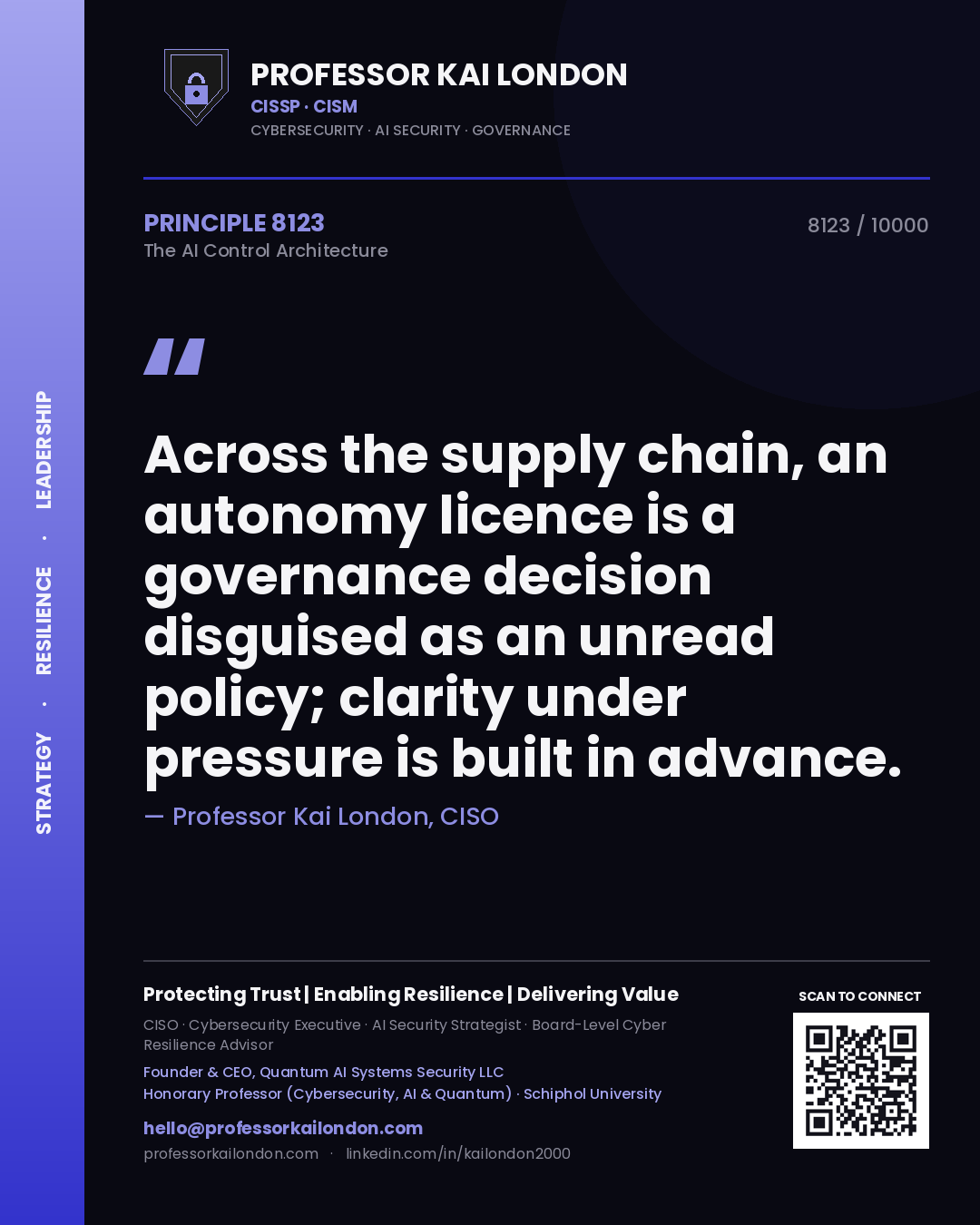 Professor Kai London principle 8123: Across the supply chain, an autonomy licence is a governance decision disguised as an unread policy; clarity under pressure is built in advance.