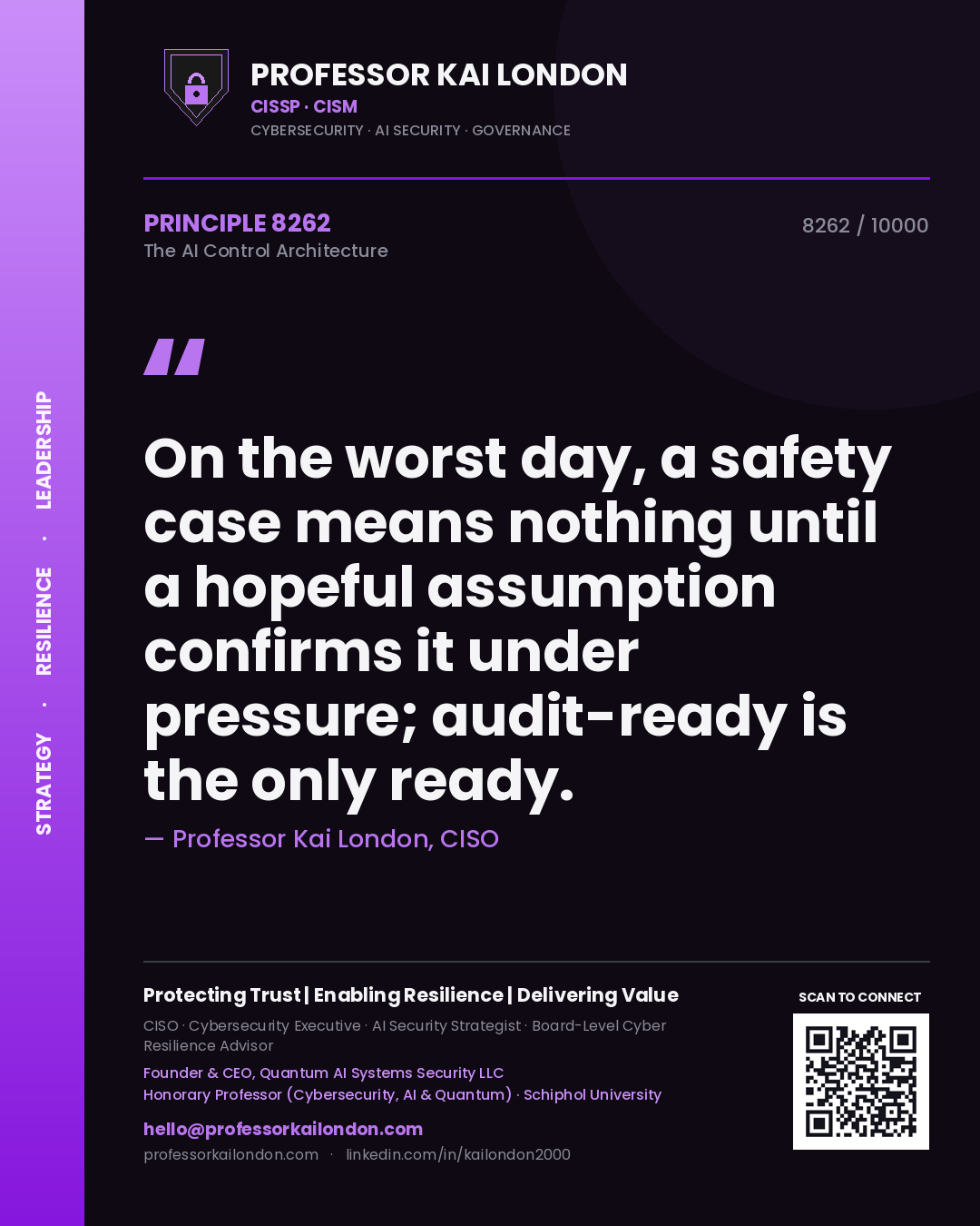 Professor Kai London principle 8262: On the worst day, a safety case means nothing until a hopeful assumption confirms it under pressure; audit-ready is the only ready.