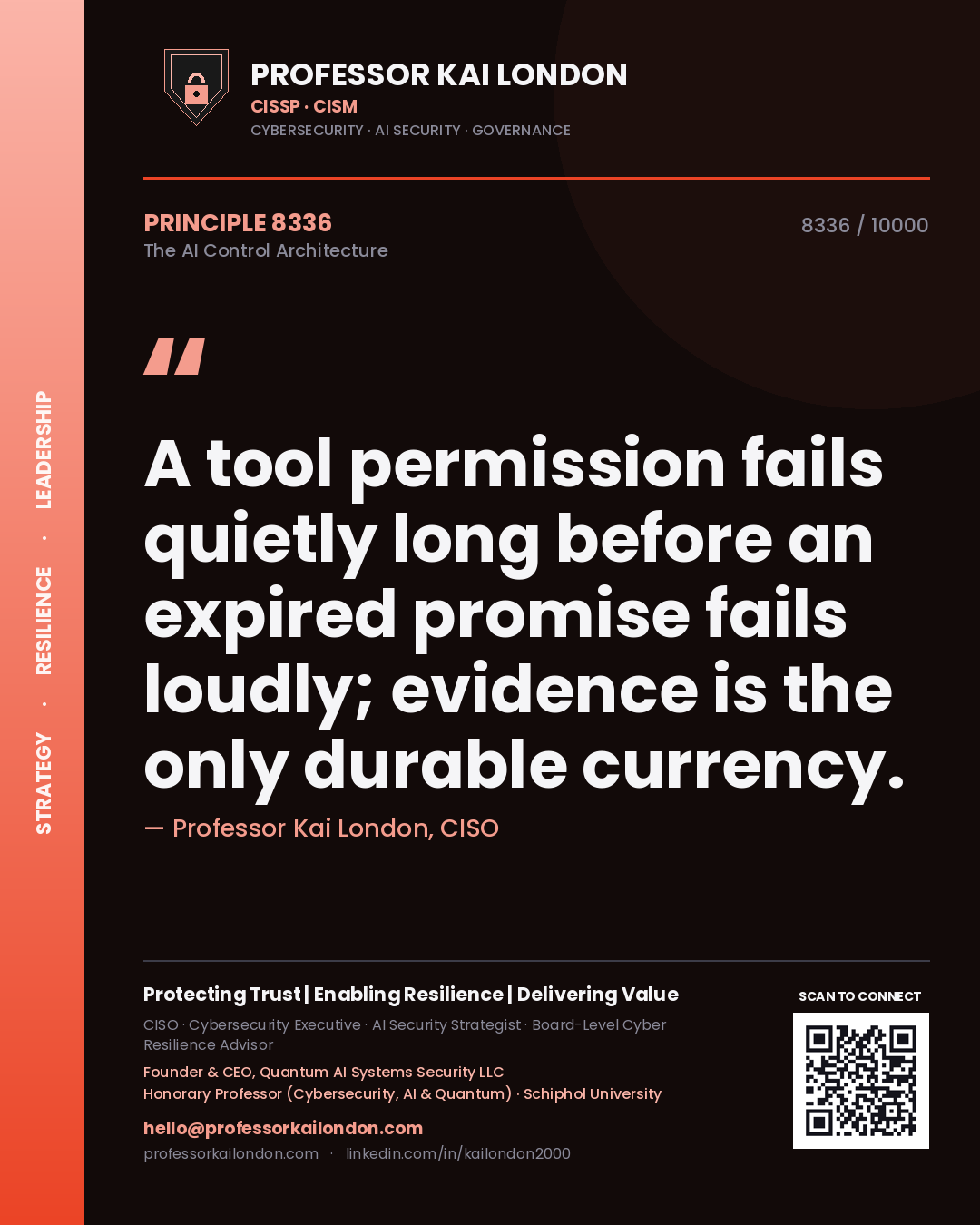 Professor Kai London principle 8336: A tool permission fails quietly long before an expired promise fails loudly; evidence is the only durable currency.