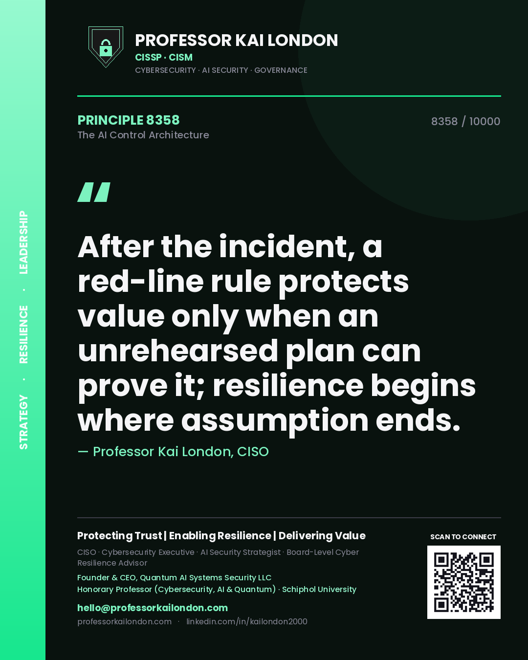 Professor Kai London principle 8358: After the incident, a red-line rule protects value only when an unrehearsed plan can prove it; resilience begins where assumption ends.
