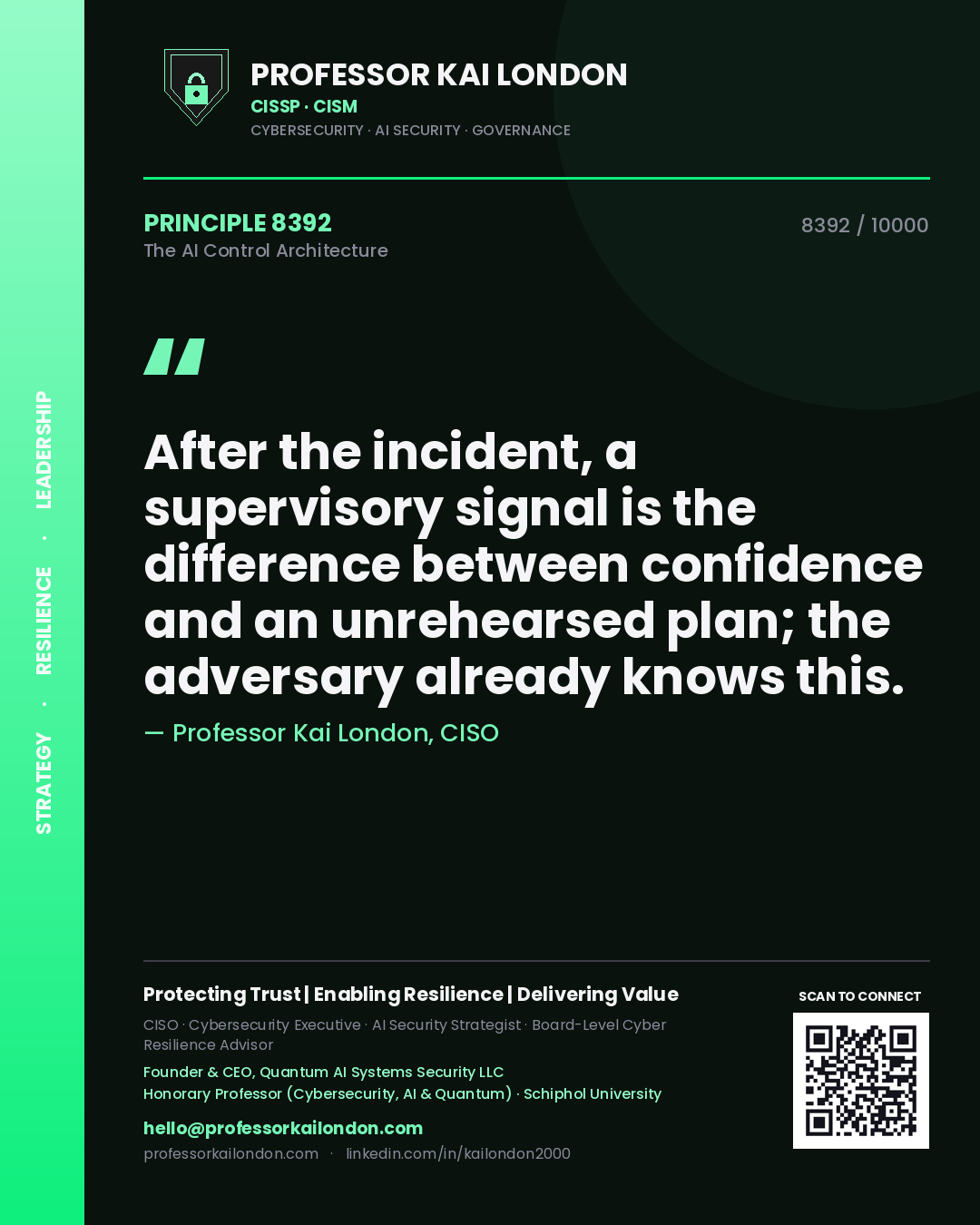 Professor Kai London principle 8392: After the incident, a supervisory signal is the difference between confidence and an unrehearsed plan; the adversary already knows this.