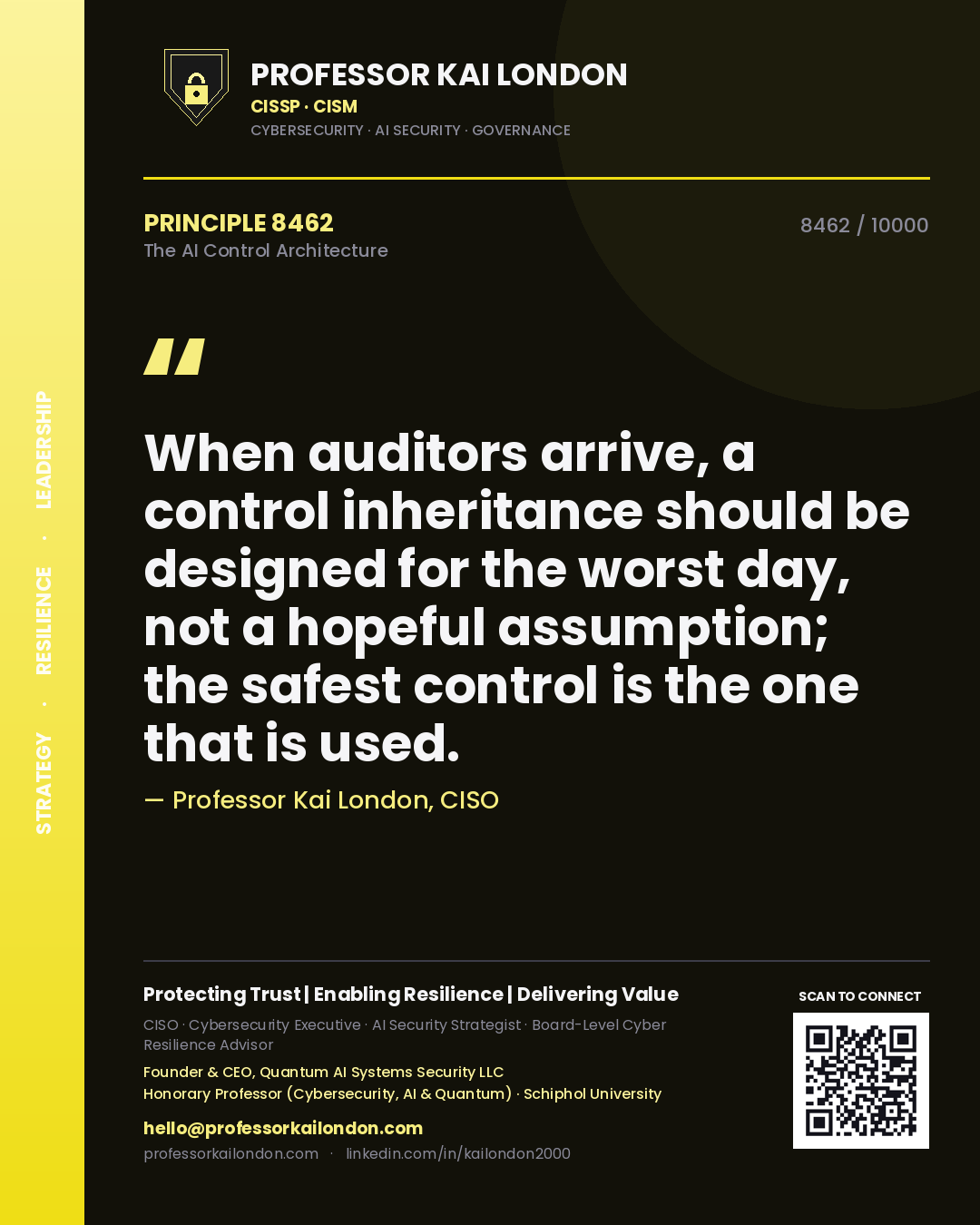 Professor Kai London principle 8462: When auditors arrive, a control inheritance should be designed for the worst day, not a hopeful assumption; the safest control is the one that is used.