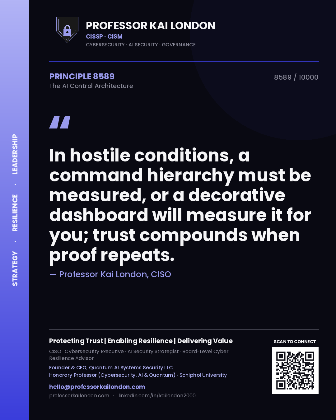Professor Kai London principle 8589: In hostile conditions, a command hierarchy must be measured, or a decorative dashboard will measure it for you; trust compounds when proof repeats.